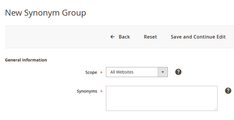 New Synonym Group page