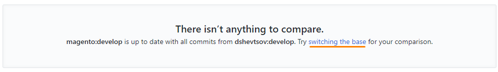 GitHub message with "switching the base" link