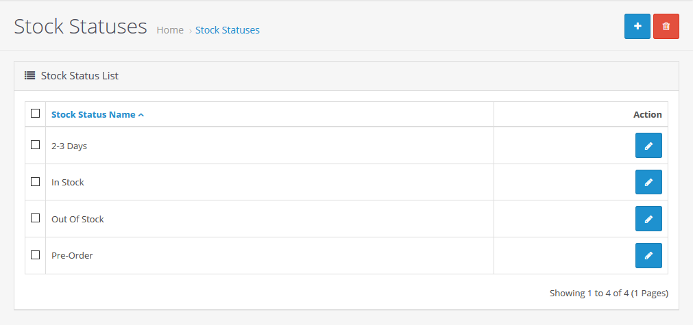Stock Status - List